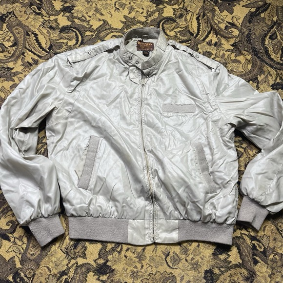 Vtg 80s Discovery Silton Car Club Coat Bomber Jacket Nylon Gray Mens Size L - Picture 1 of 8